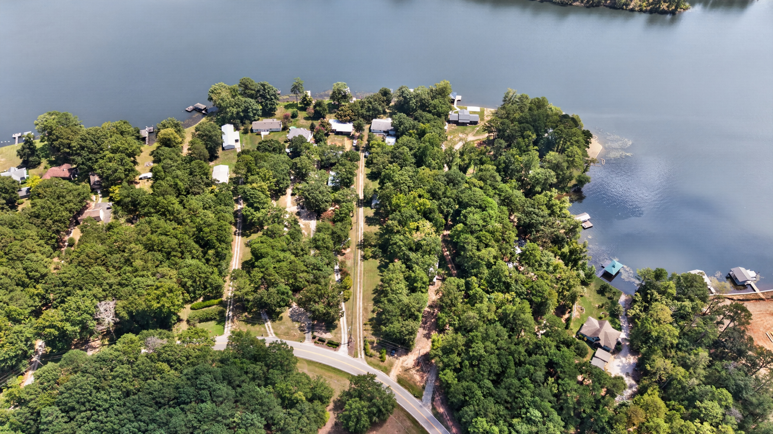 Aerial tree canopy and water frontage