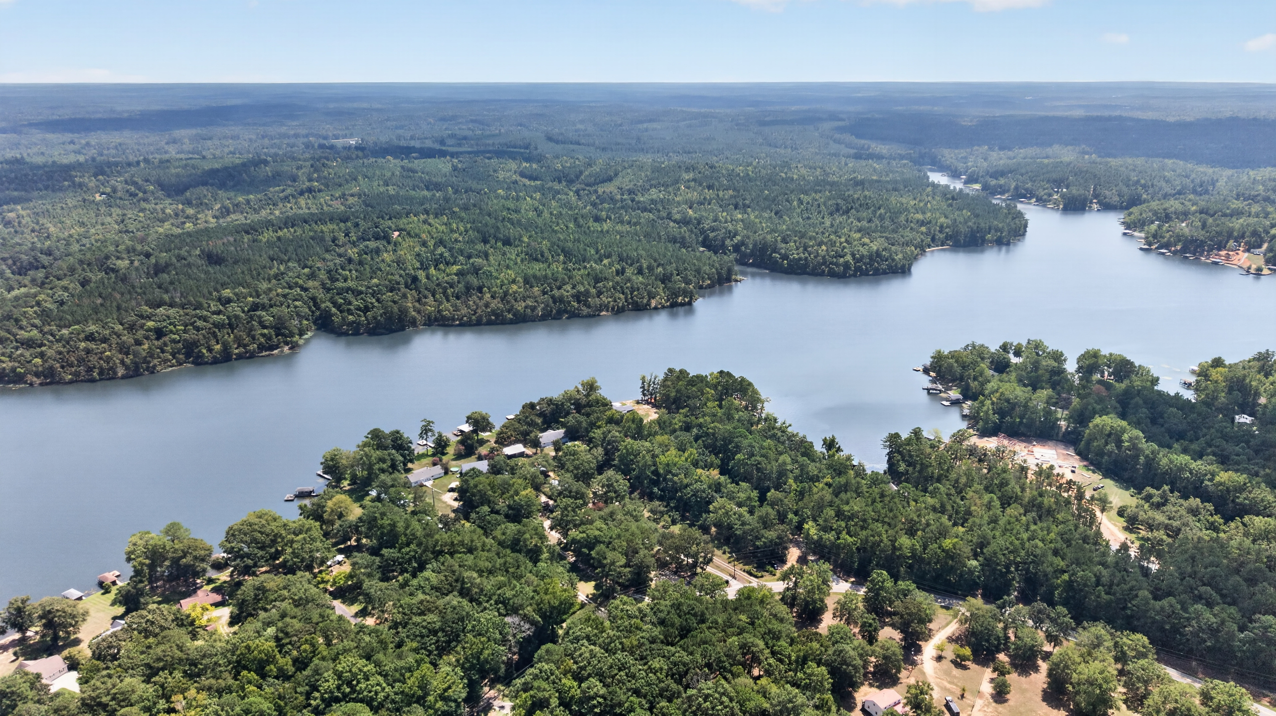 Aerial panorama of the property and Lake Sinclair shoreline